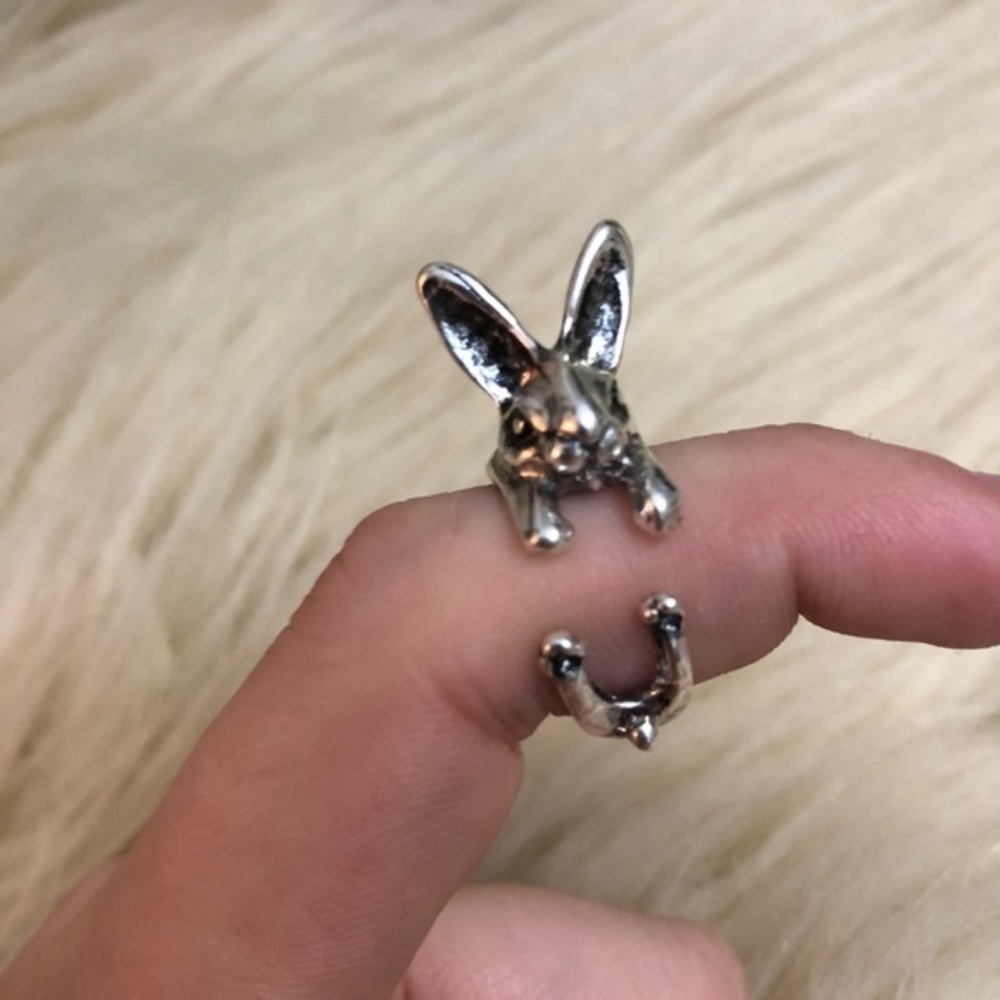 Silver Bunny Rabbit Statement Ring Adjustable - Picture 3 of 7